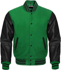 Men's Letterman Classic Baseball Wool & Genuine Black Leather Sleeves Varsity Jacket XX-Large Green - Black