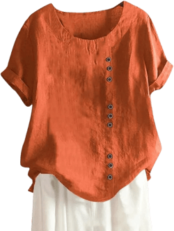 ZOCAVIA Women's Cotton Linen Shirts Summer Casual Boho Floral Short Sleeve Buttons Blouse Oversized Loose Ladies Tunic Tops