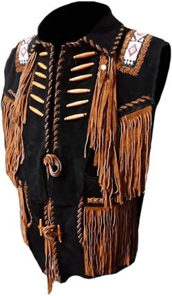 Native Indian American Fringes Suede Vest Beaded | Unisex Men Women | Southwestern |  Motorcycle Vest | Handmade | Black Waistcoat | SV5B