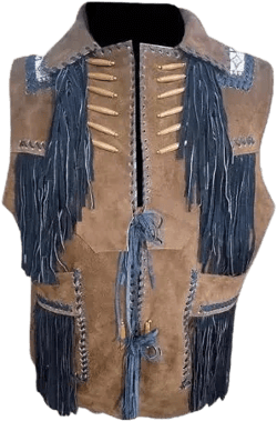 Traditional Men Western Brown & Black Suede Leather Vest - Native American Fringe Vest, Vintage Leather Beaded Tassels Cowboy Vest Waistcoat