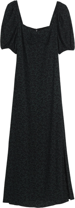 Puff-Sleeve Sweetheart Midi Dress