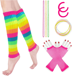 Kingfancy Women's Christmas Gift 80s Party Costume Accessories Set Neon Goth Ribbed Knit Sports Yoga Leg Warmer