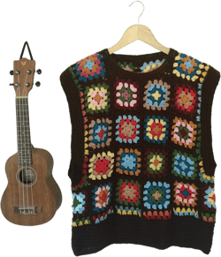 Knitting Granny Square Patchwork Unisex Vest, Hand Knit Crochet Multicolored Square Pullunder Gift, Harry Styles Vest, Gift for Her Him