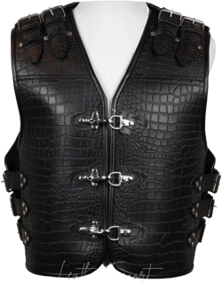 New Men&#39;s Alligator Embossed 3mm Thick leather vest, Motorcycle Style Biker Genuine Black Leather Vest