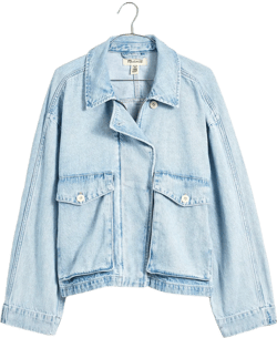 Denim Cropped Cargo Jacket in Kirkham Wash