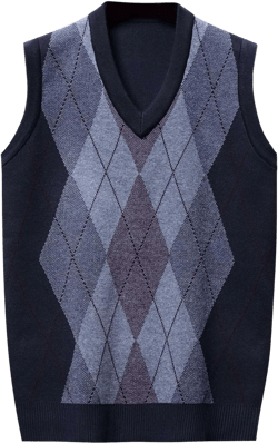 Men's Sweater Vests Argyle Plaid Graphic Print Knitted Pullover Sweater V Neck Sleeveless Comfort Soft Jumper Tops Navy Medium