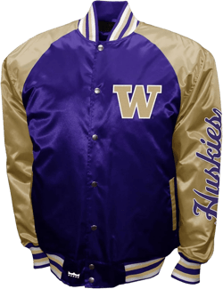 2Bhip NCAA Washington Huskies Adult Purple & Gold Vintage Style Lightweight Satin Bomber Varsity Jacket X-Large Purple