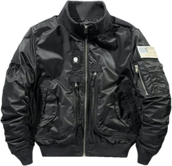 Men's Military Bomber Jacket, Tactical Flight Coat with Patches, Lightweight Windproof Outerwear Bk001 Large