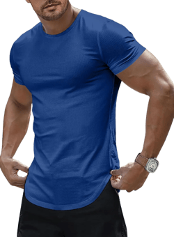 JMIERR Mens Short Sleeve T Shirt Summer Muscle Slim Fitted Crewneck Longline Tees Shirts for Gym Workout Adult 3X-Large C Blue 2
