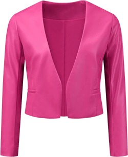 Allegra K Faux Leather Crop Blazer for Women's Collarless Open Front PU Moto Biker Jackets Small Hot Pink