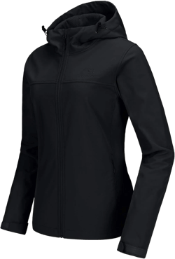 CAMEL CROWN Womens Fleece Lined Softshell Jacket Hooded Waterproof Windproof Lightweight Insulated Winbreaker Hiking Camping Small Black