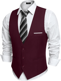 COOFANDY Men's Suit Vest Slim Fit Formal Dress Waistcoat Casual Business Vests for Suit or Tuxedo Wine Red 3X-Large