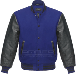 AMBER Black Leather Sleeves Letterman Baseball Varsity Jackets Wool Colors Options Navy X-Small