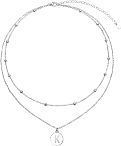 FLYOW S925 Sterling Silver Disc/Heart Initial Layered Choker Necklace Short Dainty Adjustable Lariat Necklaces for Women Girls