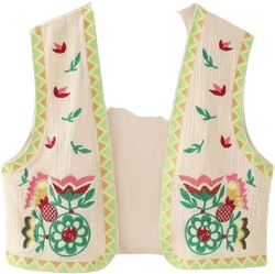 NUFIWI Y2K Floral Embroidered Cropped Vest for Women Vintage Sleeveless Open Front Waistcoat Printed Cardigan Vest Blouse Milk White Medium