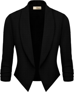 Hybrid & Company Lightweight Open Front Cardigan Classic Ruched Sleeve Work Office Blazer Suit Jackets Large Black