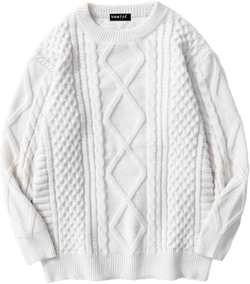Vamtac Womens Oversized Sweaters Cable Knit Crewneck Cream Casual Vintage Loose Pullover Beige Woven Tops at Amazon Women’s Clothing store