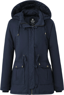 wantdo Women's Winter Thicken Puffer Coat Warm Fleece Lined Parka Jacket with Fur Hood X-Large Navy