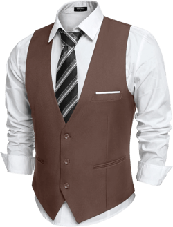 COOFANDY Men's Suit Vest Slim Fit Formal Dress Waistcoat Casual Business Vests for Suit or Tuxedo Brown Large