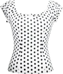 YARN & INK Women's Pinup Shirt 1950s Vintage Rockabilly Puff Sleeve BowBlouse Off Shoulder Tops Medium Polka Dot White