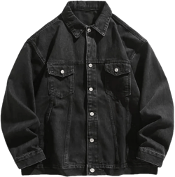 Men's Collar Loose Classic Denim Jacket Solid Color Simple Single Breasted Denim Jacket Medium Black