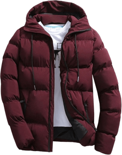 JEKE-DG Men's Hooded Zip Up Outdoor Down Jackets Slim Fit Comfort Solid Puffer Coats Waterproof Casual Warm Quilted Coat Wine Red X-Large