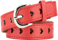 Women Faux Leather Waist Belt for Dress Pants Work Jeans Skirt Designer Western Adjustable Silver Buckle Heart Belt Red