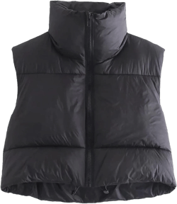Yuemengxuan Women Cotton Padded Vest Ladies Sleeveless Crop Vest Y2k Fashion Puffer Button Down Short Top Gilet Streetwear Large Black-b