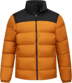 Mens Splicing Puff Jacket Water Resistant Insulated Warm Zipped Up Winter Coat with Pockets Black/Yellow XX-Large