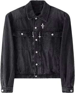 Men's American Retro Blue Denim Jacket Loose Fit Jacket Short Casual Pocket Denim Jacket Medium Black