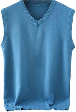 100% Soft Cashmere Sleeveless Cashmere Vest Men Work Sweater Solid Color Knitted Waistcoat Large Denim Blue
