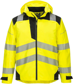 Portwest PW360 Men's PW3 Hi Vis Waterproof Extreme Rain Jacket - Reflective Breathable Premium Safety Jacket Yellow/Black, 4X-Large