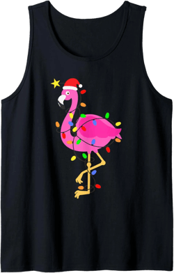 Funny Pink Flamingo in Santa Hat Christmas in July Men Women Tank Top