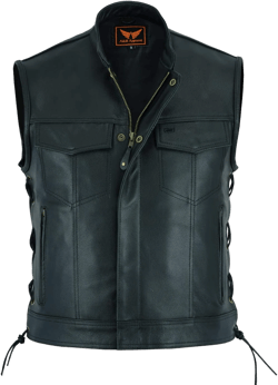 A&H Apparel Mens Genuine Top-grain Leather Vest Biker Vest Concealed Carry Durable Vest (Small)