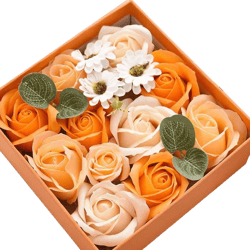 Ideal Swan Rose Bath Soap - Rose Flower Floral Scented Rose Soap Petals in Flower Box, Transparent Window for Women Plant Essential Oil Set for Birthday Valentine’s Christmas (Orange)