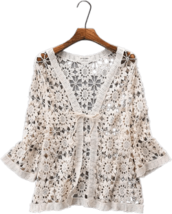 Women Cotton Casual Floral Lace Crochet 3/4 Sleeve Cardigan Boho Cover Up Shrug
