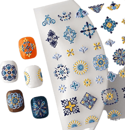Bohemia Nail Art Stickers 5D Embossed Bohemian Style Nail Stickers Spring Flower Nail Decals Blue Yellow Abstract Pattern Design Cute Self Adhesive Nail Art Decoration Accessories for Women Girls 1PC