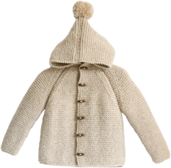 Hand Knitted unisex kids wool hoodie cardigan/Jacket, Chunky, Duffel Coat, Raglan with pom pom, picture color sand beige