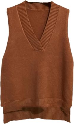 Autumn Winter Women's Retro V-Neck Knitted Vest Loose Pullover Vest Solid Sleeveless Sweater Tops One Size Caramel