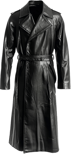 Black Leather Trench Coat - Men's Long Black Leather Jacket - Size XL