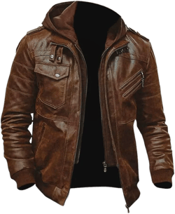 Vintage Distressed Black Leather Men's Cafe Racer Motorcycle Jacket - Classic Biker Style Large Brown