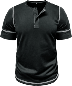 Men's Casual Slim Fit Henley Shirt Short Sleeve Pocket Soft Blend Fabric Basic Tee Shirts Summer Vintage Button T-Shirts 04-black Large