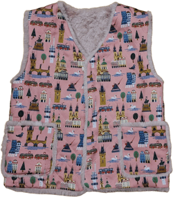 Handmade Reversible Quilted Kids Vest | Pink Plush & Prague Print | Quilted Warm Vest with Pockets | Cozy Outerwear for Toddlers and Kids