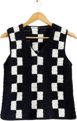 Crochet Checkered Vest, Black and White Blocked Vest, Wednesday Vest