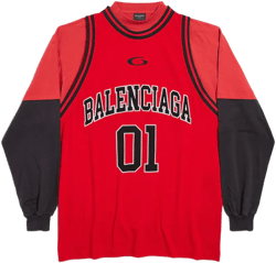 Men's Basketball Series - Layered Long Sleeve T-shirt in Red/black