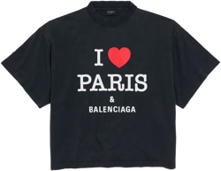 Women's I Love Paris & Balenciaga Cropped T-shirt Oversized in Black Faded