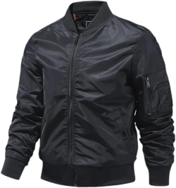 Men Casual Long Sleeve Bomber Jacket Classic Solid Colors Light Slim Fit Travel Work Coat Black