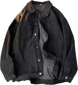 JEKE-DG Mens Vintage Jean Jacket Casual Loose Fit Button Down Denim Jacket Trucker Jacket Coat With Multiple Pocket Large Black