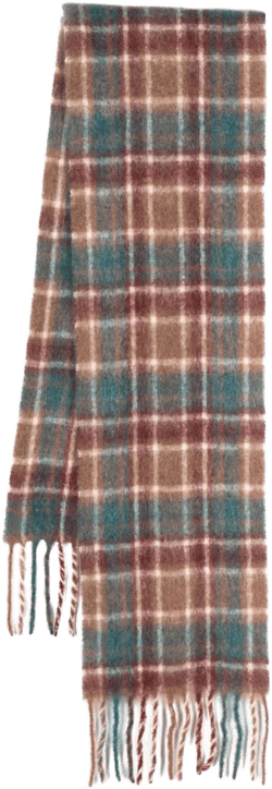 plaid check-pattern fringed scarf