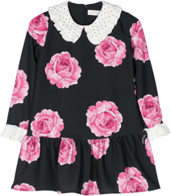 rose-print rhinestone-embellished dress